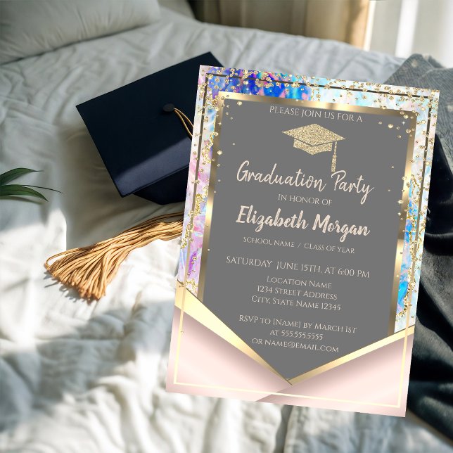 Stilfull rosa guldglitter diamanter opal inbjudningar (Skapare uppladdad)