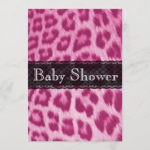 Stilfull rosa inbjudan för Cheetahtryckbaby shower