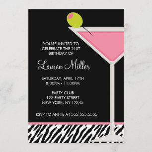Stilfull rosa Martini-glas födelsedagsfest Inbjudningar