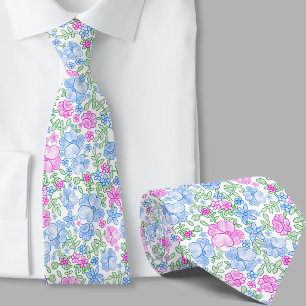 Stilfull rosa och blå blommig halsduk slips