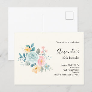 Stilfull rosa och blå blomsterbukett födelsedagsin vykort
