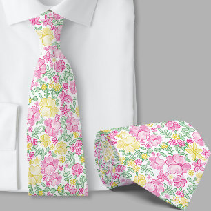 Stilfull rosa och gul blomsterband slips