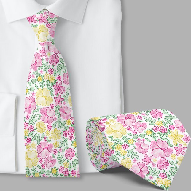Stilfull rosa och gul blomsterband slips (Skapare uppladdad)
