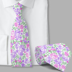 Stilfull rosa och lila blommig halsduk slips