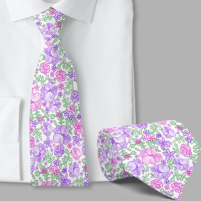 Stilfull rosa och lila blommig halsduk slips (Skapare uppladdad)