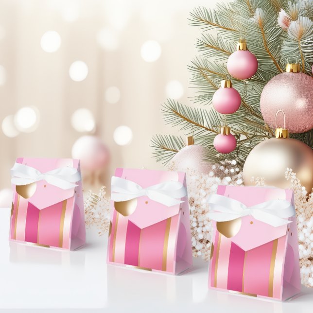 Stilfull rosa och metalliska nyanser presentaskar (Beautiful Berry and Baby Pink and Gold Favor Boxes)