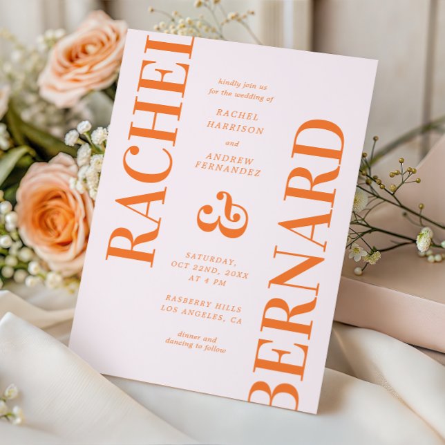 Stilfull rosa och orange typografi QR-kod bröllop Inbjudningar (Skapare uppladdad)