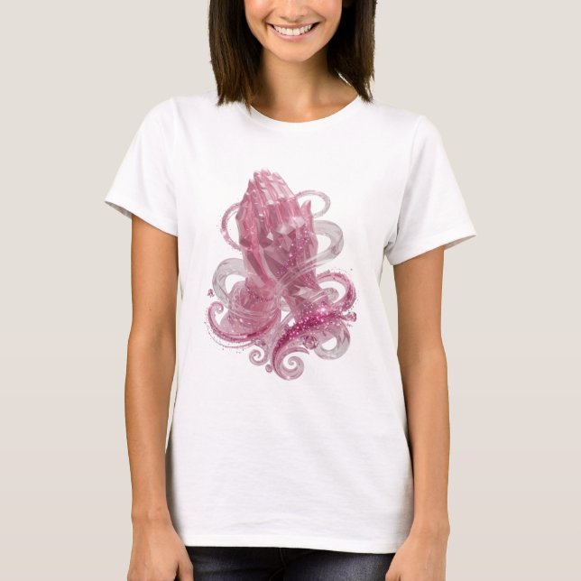 Stilfull rosa PRAYING HANDS Statement T-shirt (Framsida)