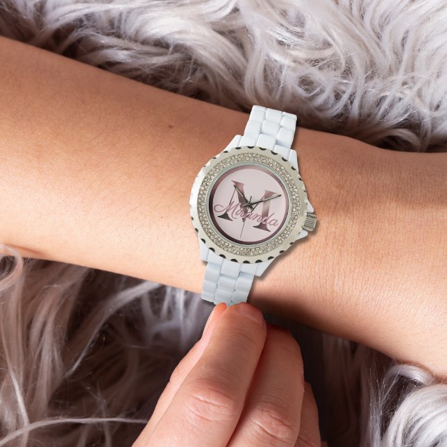 Stilfull rosa roséguld M-monogramklocka Armbandsur (Skapare uppladdad)