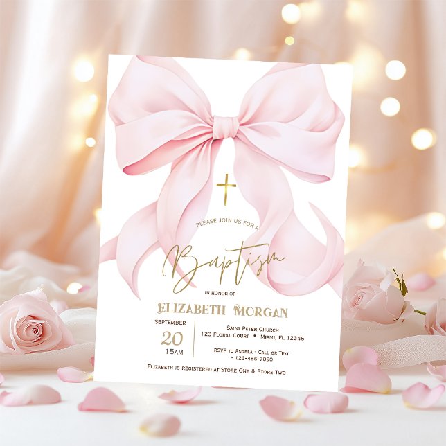 Stilfull rosa rosett guld kors prickar dop inbjudningar (Skapare uppladdad)