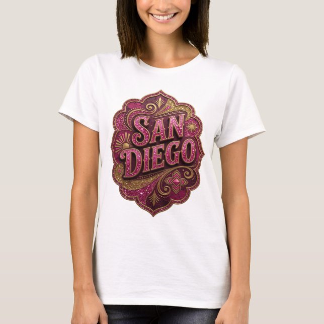 Stilfull rosa SAN DIEGO slogan t-shirt (Framsida)