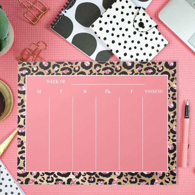 Stilfull rosa svart gepard leopard veckoplaner anteckningsblock (Skapare uppladdad)