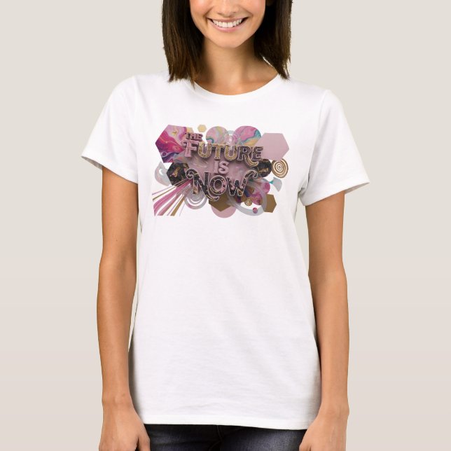 Stilfull rosa THE FUTURE IS NOW Slogan T-shirt (Framsida)
