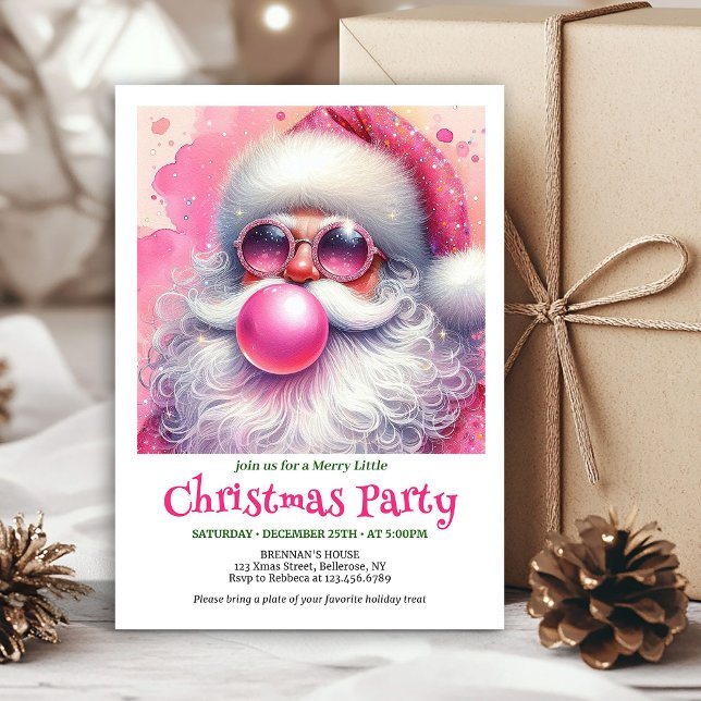 Stilfull rosa tomte bubbelgum rolig jul  inbjudningar (Stylish Pink Santa Bubble Gum Funny Christmas Invitation

)