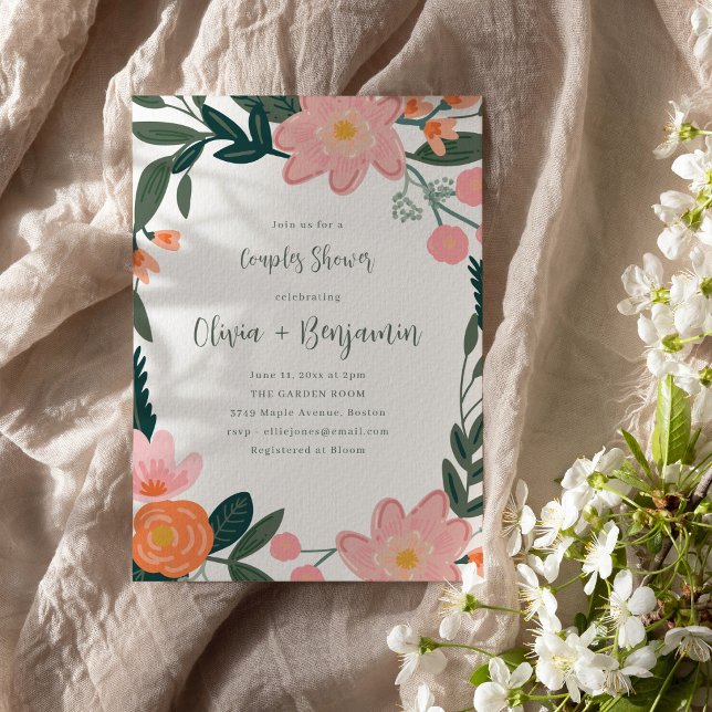 Stilfull rosa trädgård blommande bröllopsdusch för inbjudningar (Skapare uppladdad)