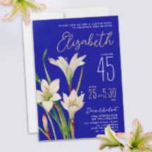 Stilfull Royal Blå Vit Lilja Blomma Kvinna Födelse