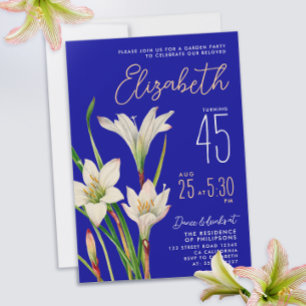 Stilfull Royal Blå Vit Lilja Blomma Kvinna Födelse Inbjudningar