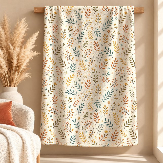 Stilfull Rust Sage Boho Kast Blankett Design Konst Fleecefilt (Stylish Rust Sage Boho Throw Blanket Design Art)