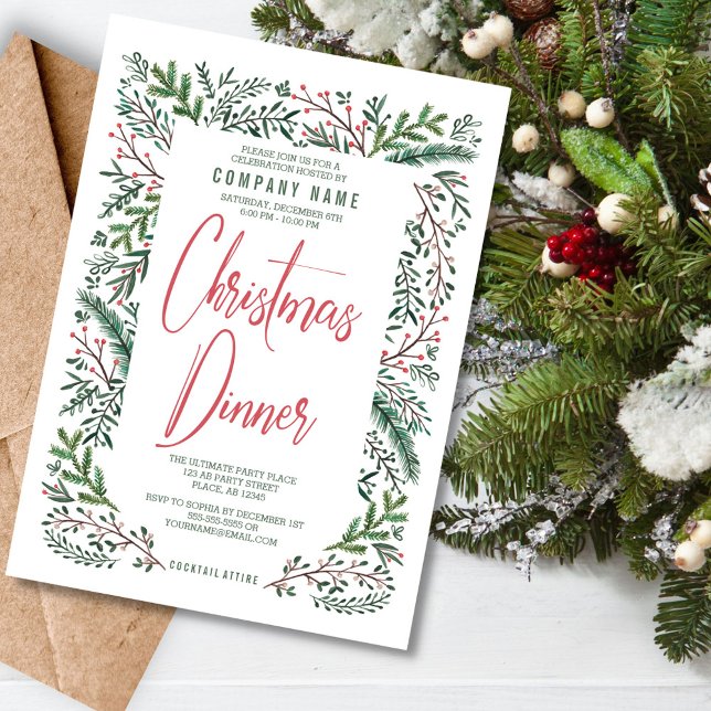 Stilfull Rustik Grön Jul Holidayfest Inbjudningar (Stylish Rustic Green Christmas Holiday Party Invitation)