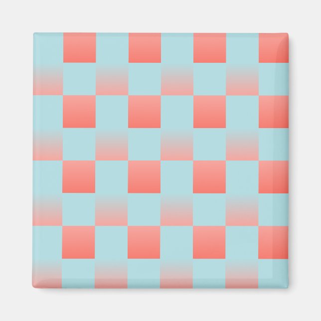Stilfull rutig gradient pudrig blå korallrosa magnet (Framsidan)