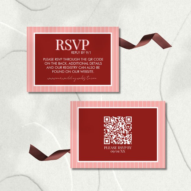 Stilfull samtida rosa och röd bröllopsfest OSA kort (Invite guests to your big day in style with this Stylish Contemporary Pink and Red Wedding RSVP!)
