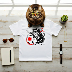 Stilfull Samurajkatt Japan Fotboll För Fotbollsfan T Shirt