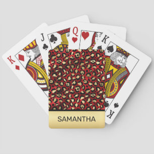 Stilfull scharlakansröd och guld folie leopardfläc casinokort
