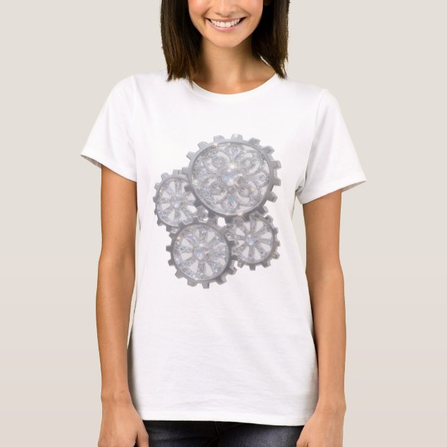 Stilfull silver GEMS IN GEAR-skrivning T Shirt (Framsida)
