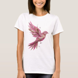 Stilfull silver ROSA FÅGEL tryck T Shirt