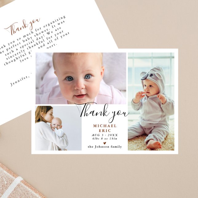 Stilfull Skript 3 Fotokollage Baby Shower Tack Kort (Skapare uppladdad)