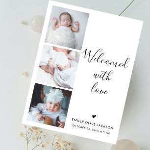 Stilfull Skript Minimalistisk 3 Foto Baby Tack Vykort