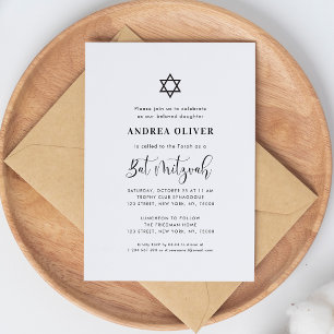 Stilfull Skript Stjärna av David Vit Bat Mitzvah Inbjudningar