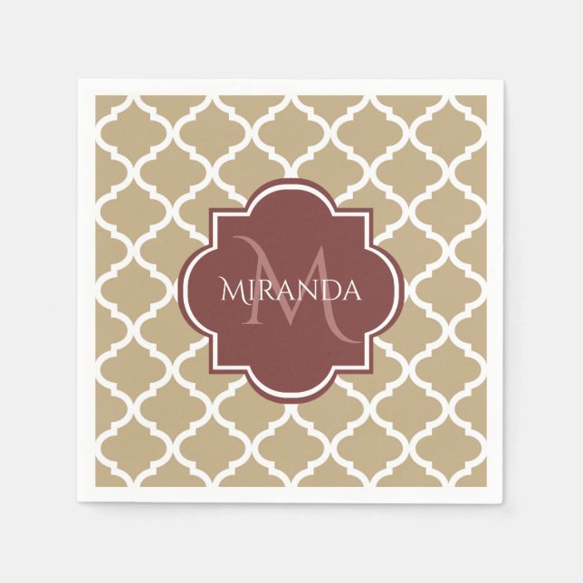 Stilfull solbränna Quatrefoil Burgundy Monogram oc Pappersservett (Framsidan)