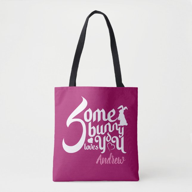 Stilfull Somebunny Magenta Vit Kanin Typografi Tygkasse (Framsida)