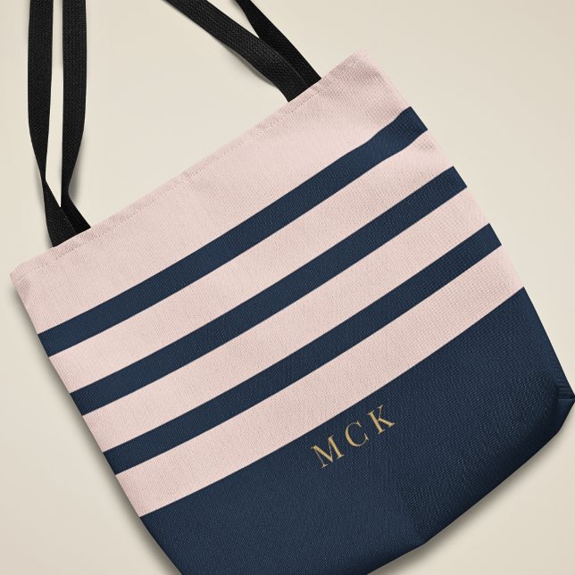 Stilfull specialbeställd monogram marinblå & rosaf tygkasse (Skapare uppladdad)