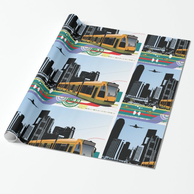 Stilfull stadsbana transportkonst presentpapper (Utrullad)