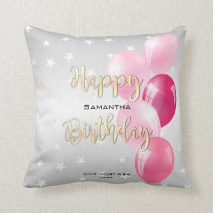 Stilfull Stjärnig Glad Födelsedag och Rosa Ballong Kudde