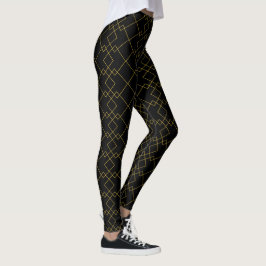Stilfull svart geometrisk boxdesign i guld leggings
