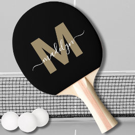 Stilfull Svart Guld Elegant Skript Namn Monogram Pingisracket