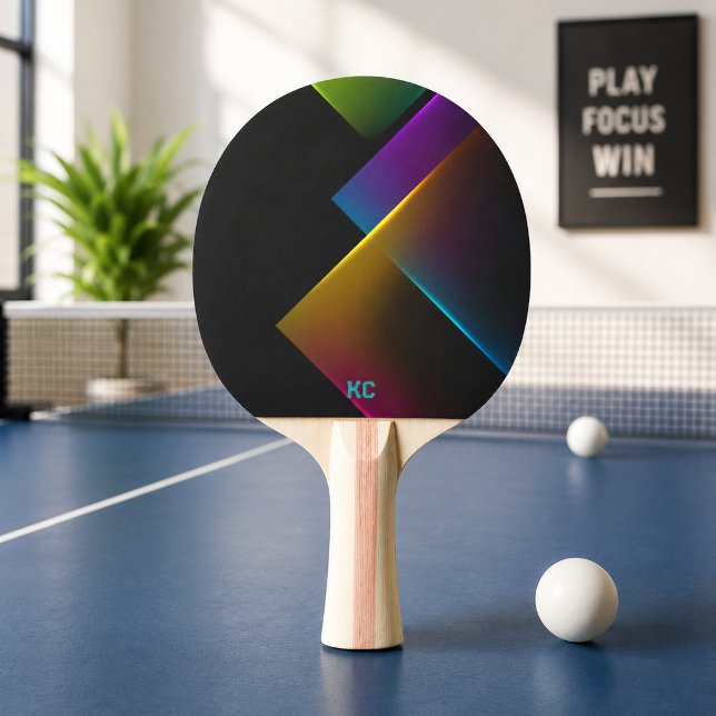 Stilfull svart neon geometrisk monogram pingisracket (Skapare uppladdad)