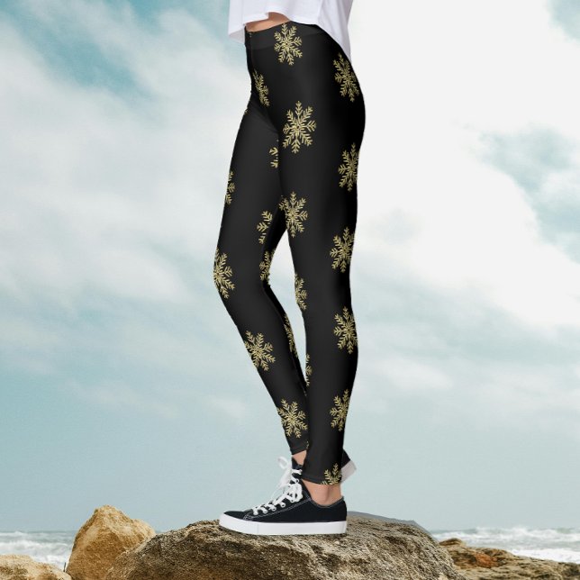 Stilfull svart och guld glitter snöflingemönster leggings (Skapare uppladdad)