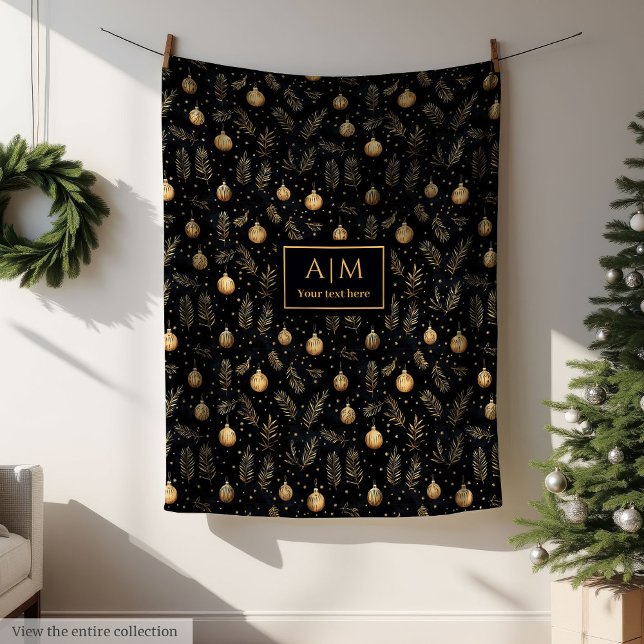 Stilfull svart och guld vattenfärg julfilt  fleecefilt (Stylish black and gold watercolor holiday blanket wrap)