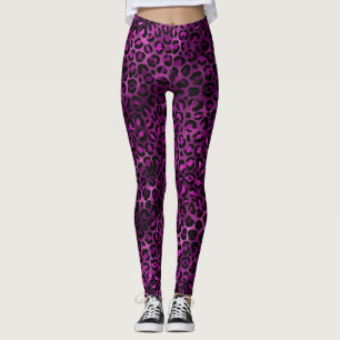 Stilfull svart och lila folie vilda leopardfläckar leggings