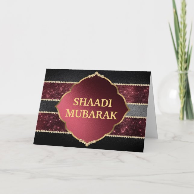 Stilfull svart och röd Shaadi Mubarak Kort (Framsida)