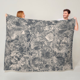 Stilfull svart Paris Toile-design Fleecefilt