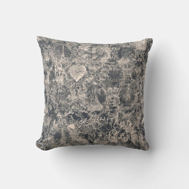 Stilfull svart Paris Toile-design Kudde (Framsida)
