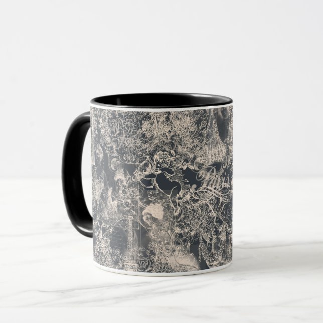 Stilfull svart Paris Toile-design Mugg (Framsida vänster)