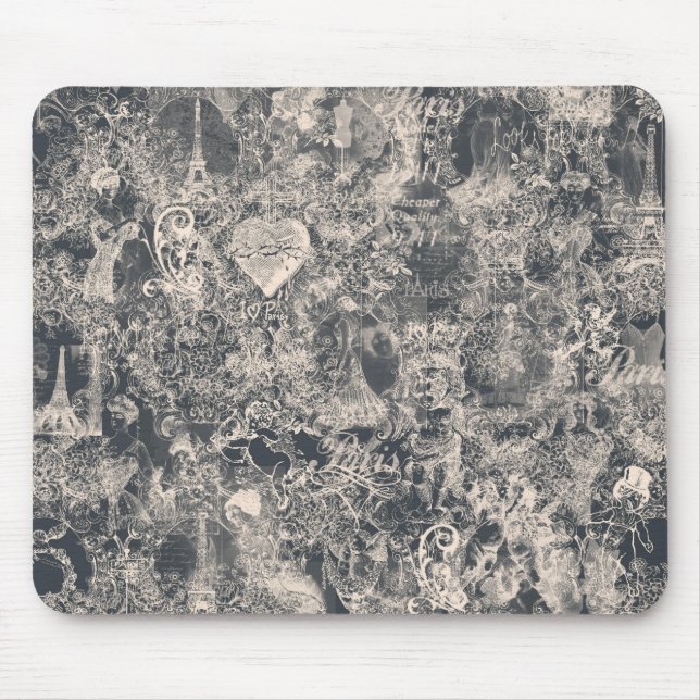 Stilfull svart Paris Toile-design Musmatta (Framsidan)