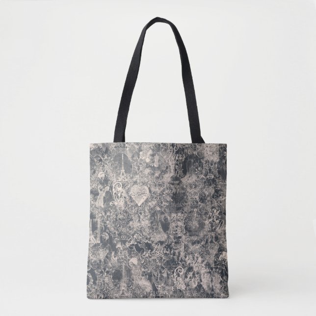 Stilfull svart Paris Toile-design Tygkasse (Framsida)