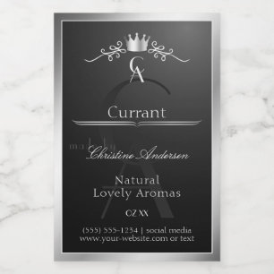 Stilfull svart produktetikett silver ram monogram mat etikett